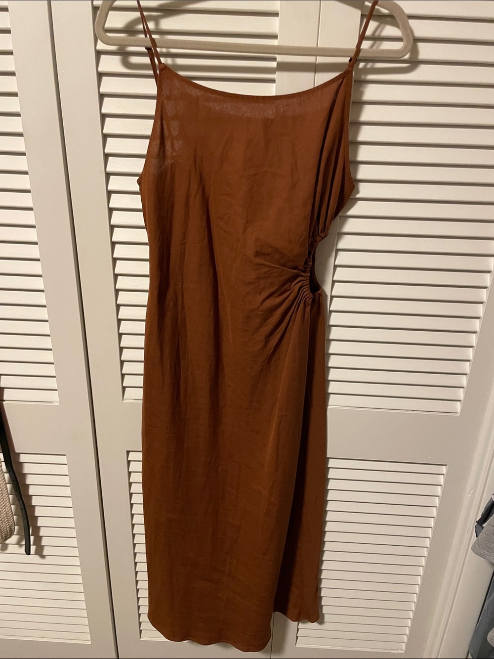 NWT Zara Rust Brown Slip Dress with Side Gather